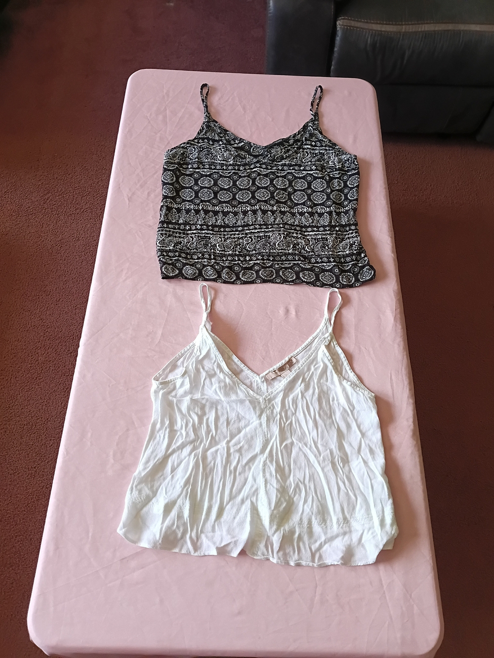 Forever 21 Black Patterned & White Layered Spaghetti Strap Tank Duo Small